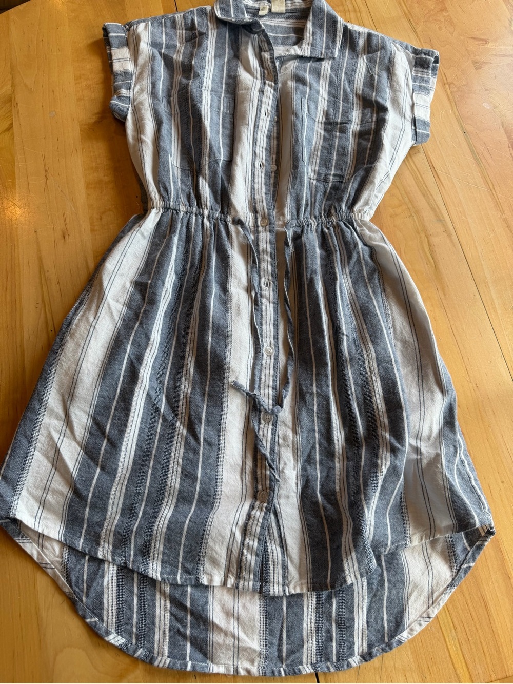 Japna Blue and White Striped Button-Front Casual Dress